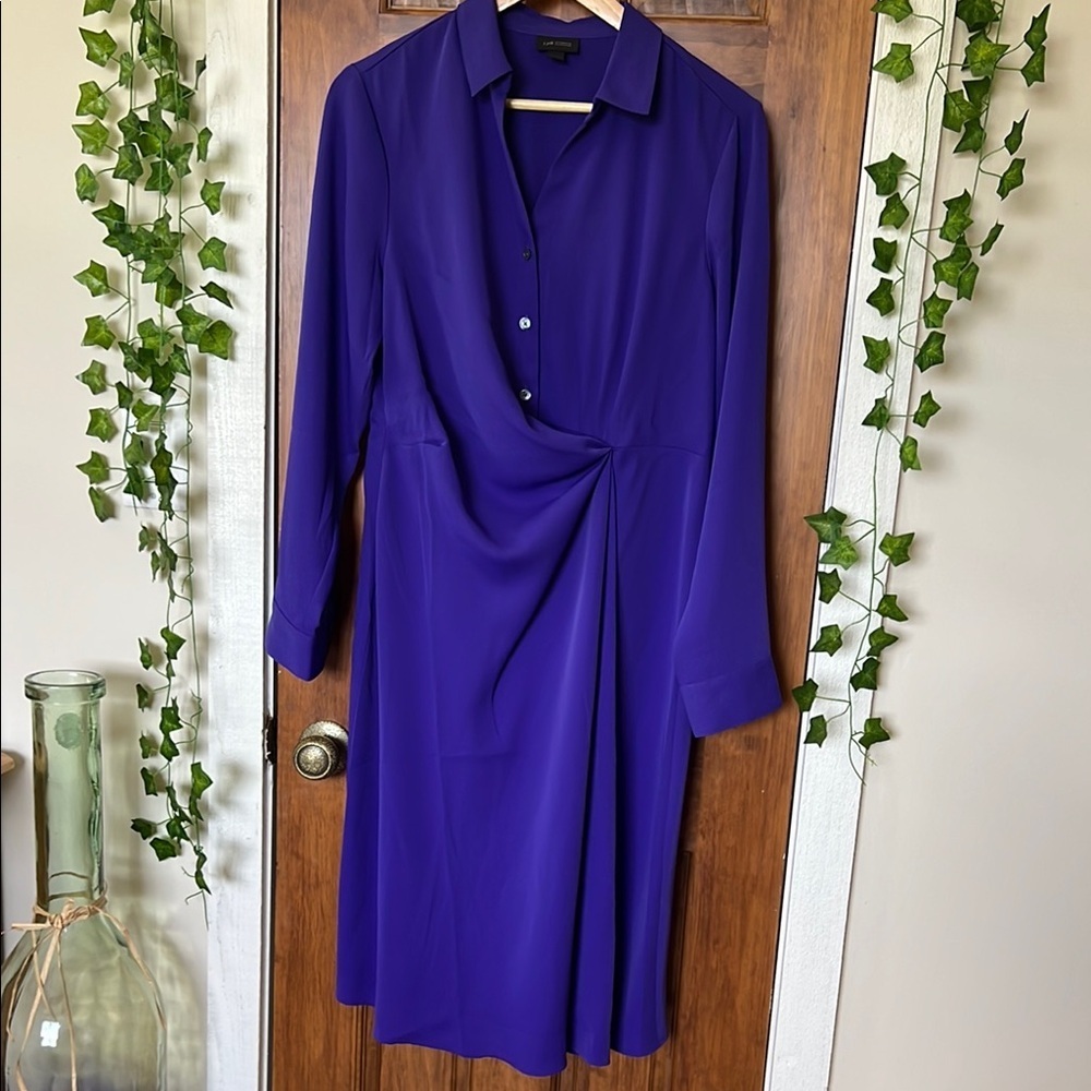 J. JILL WEAREVER COLLECTION Twist Front Midi Length Shirt Dress in Purple | M - Picture 2 of 11